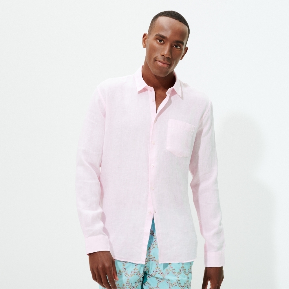 Vilebrequin Men Linen Shirt-Caroubis  Pink